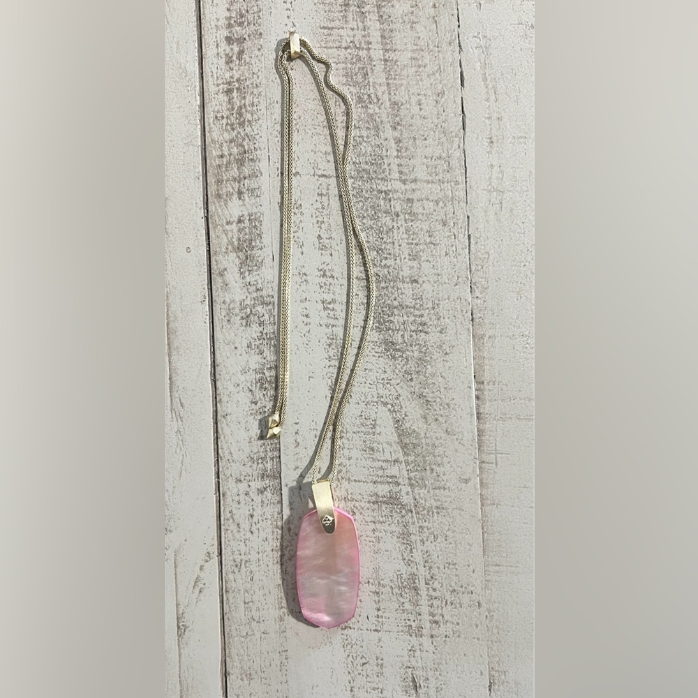 Kendra Scott pink Inez gold adjustable necklace. - Picture 3 of 6